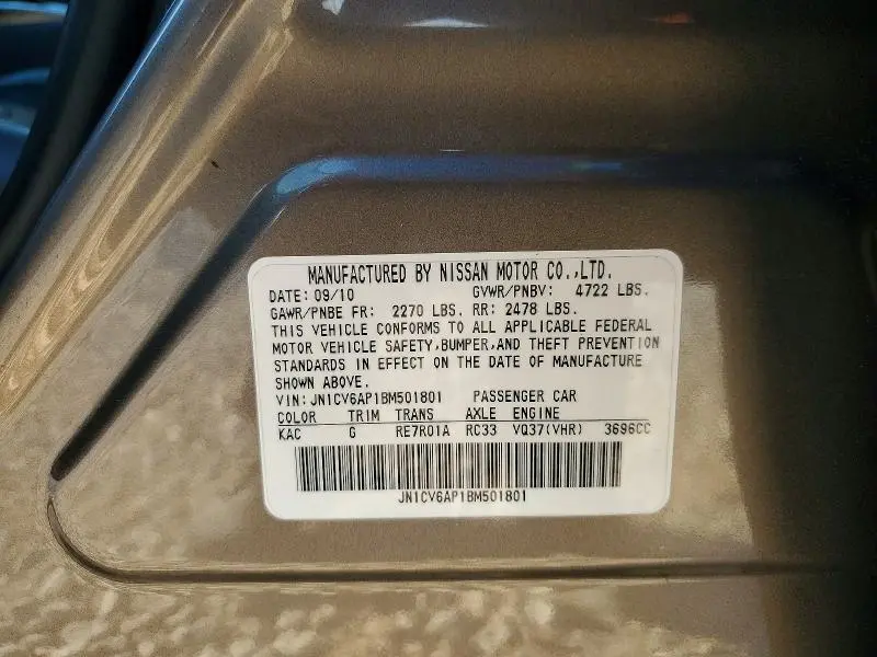 2011 INFINITI G37 BASE  