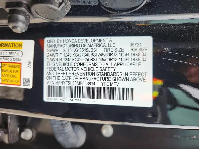 2021 HONDA PILOT EXL  