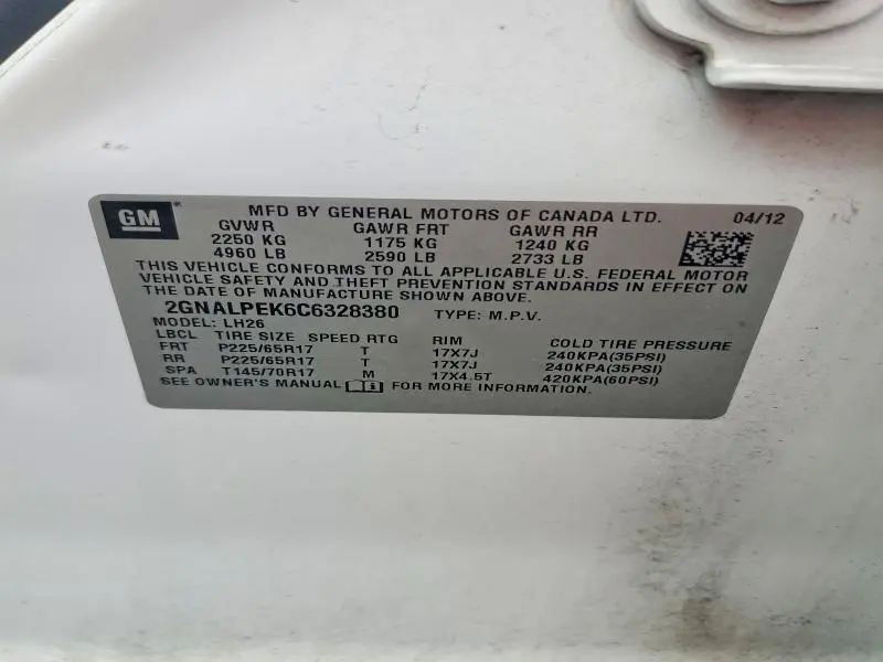 2012 CHEVROLET EQUINOX LT  