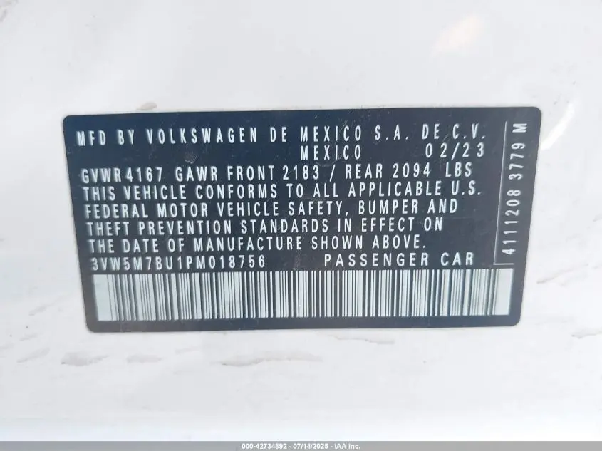 2023 VOLKSWAGEN JETTA 1.5T S
