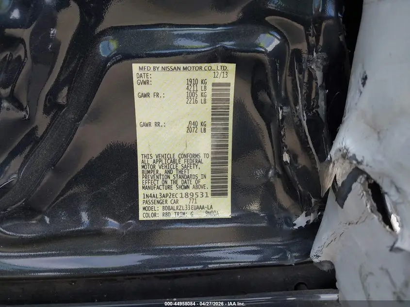2014 NISSAN ALTIMA 2.5 S