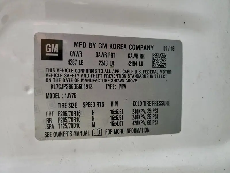 2016 CHEVROLET TRAX 1LT  