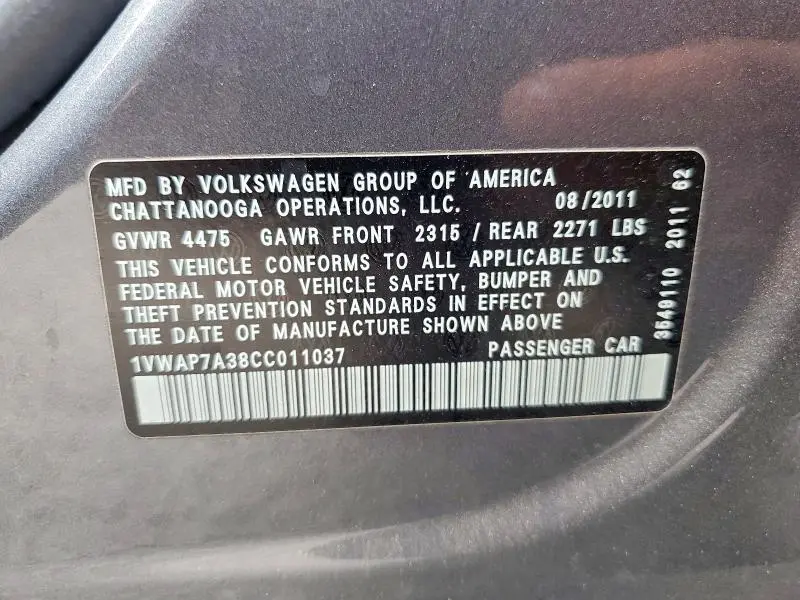 2012 VOLKSWAGEN PASSAT S  
