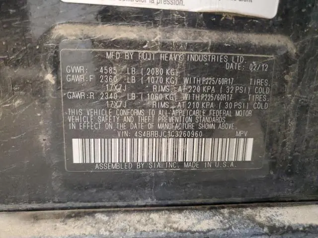 2012 SUBARU OUTBACK 2.5I LIMITED  