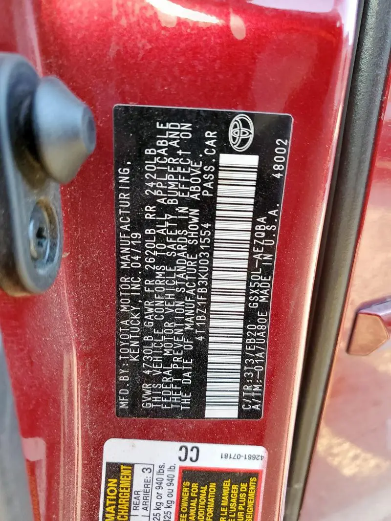 2019 TOYOTA AVALON XLE  