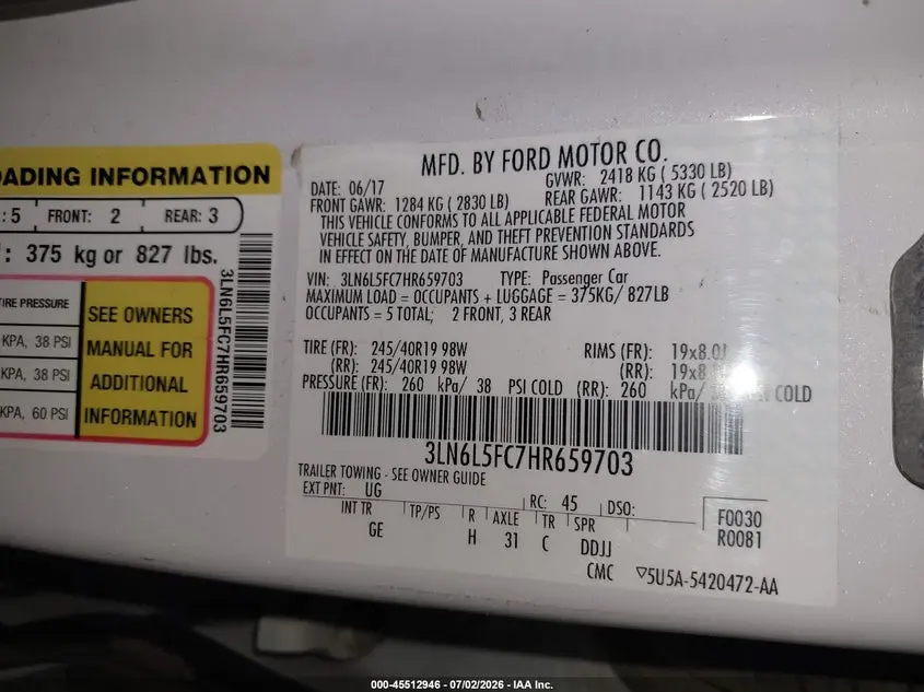 2017 LINCOLN MKZ RESERVE