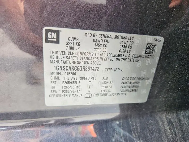 2016 CHEVROLET TAHOE C1500 LS  