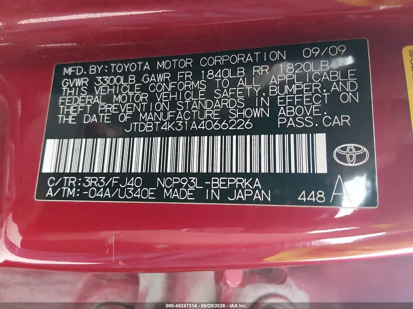 2010 TOYOTA YARIS  