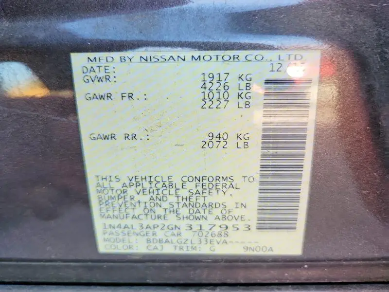 2016 NISSAN ALTIMA 2.5 S  