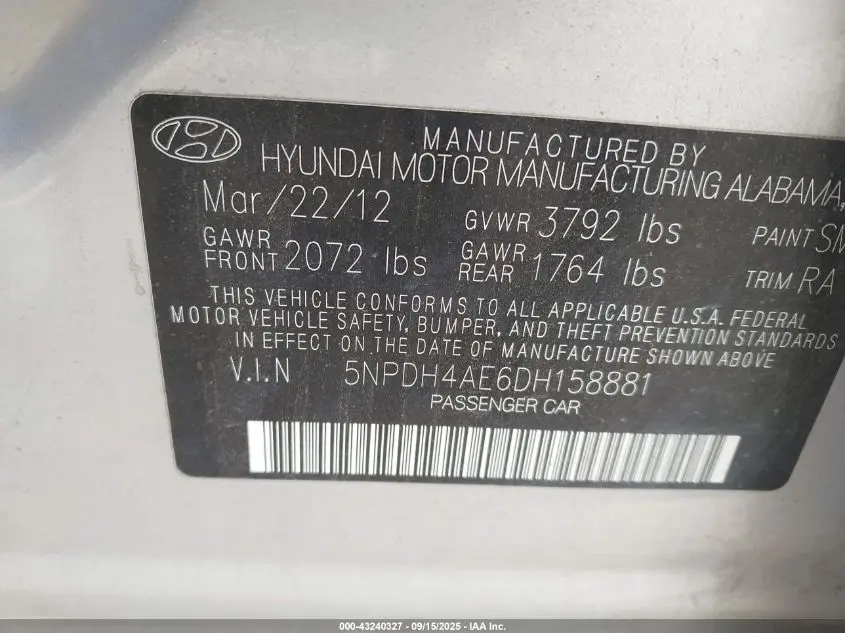 2013 HYUNDAI ELANTRA GLS