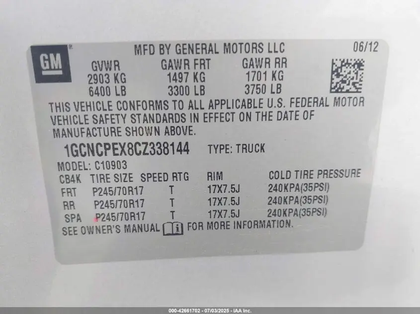 2012 CHEVROLET SILVERADO 1500 WORK TRUCK