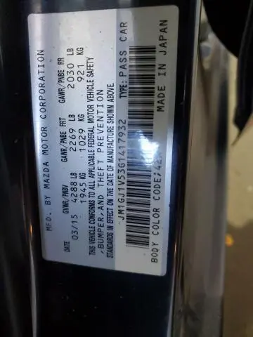 2016 MAZDA 6 TOURING