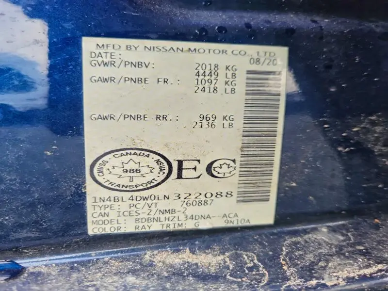 2020 NISSAN ALTIMA SV  