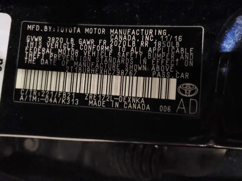 2017 TOYOTA COROLLA L  