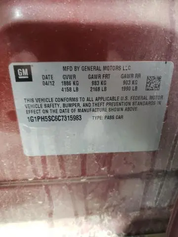 2012 CHEVROLET CRUZE LTZ  