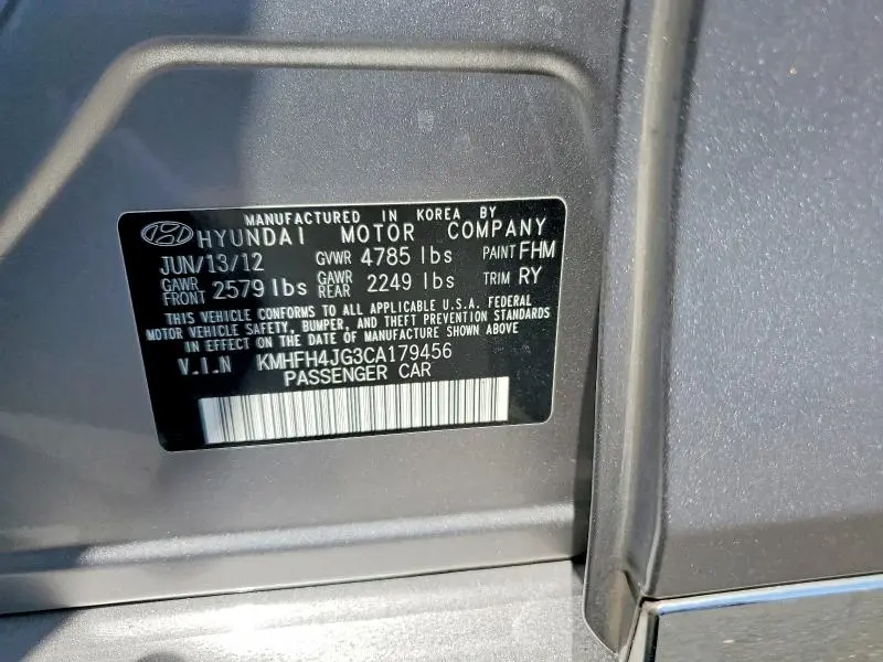 2012 HYUNDAI AZERA BASE  