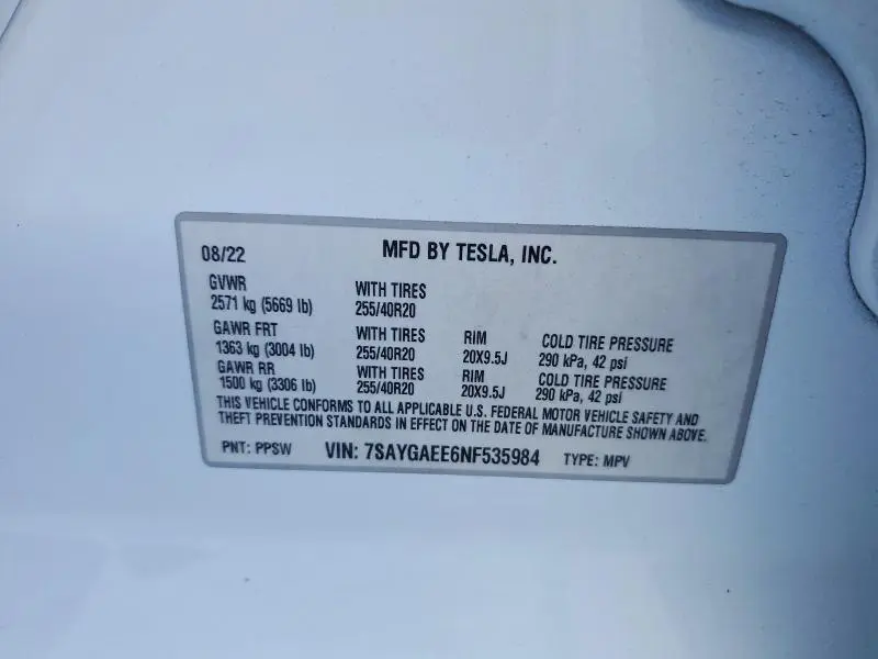 2022 TESLA MODEL Y   