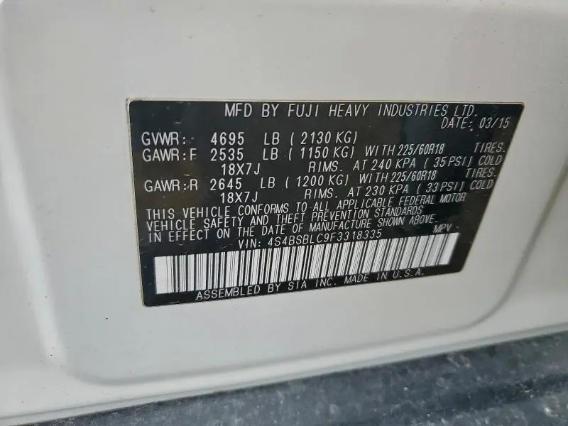 2015 SUBARU OUTBACK 2.5I LIMITED  