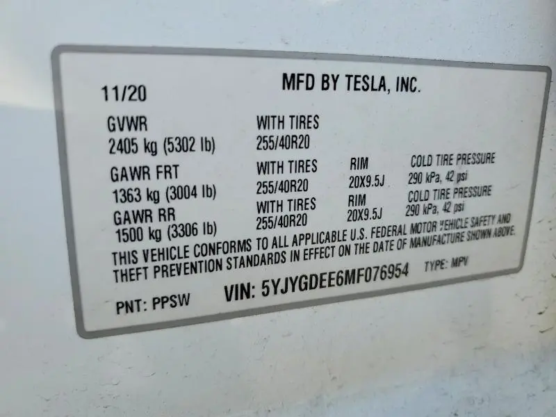 2021 TESLA MODEL Y   