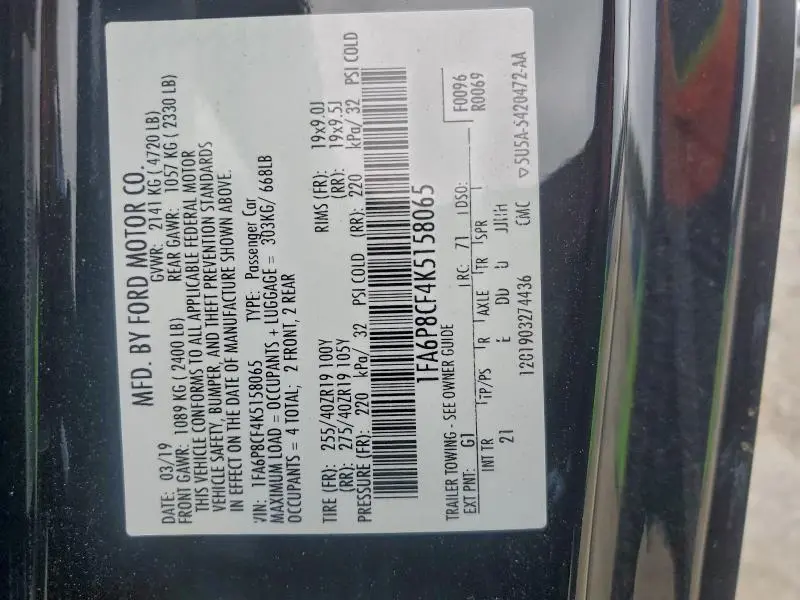 2019 FORD MUSTANG GT  