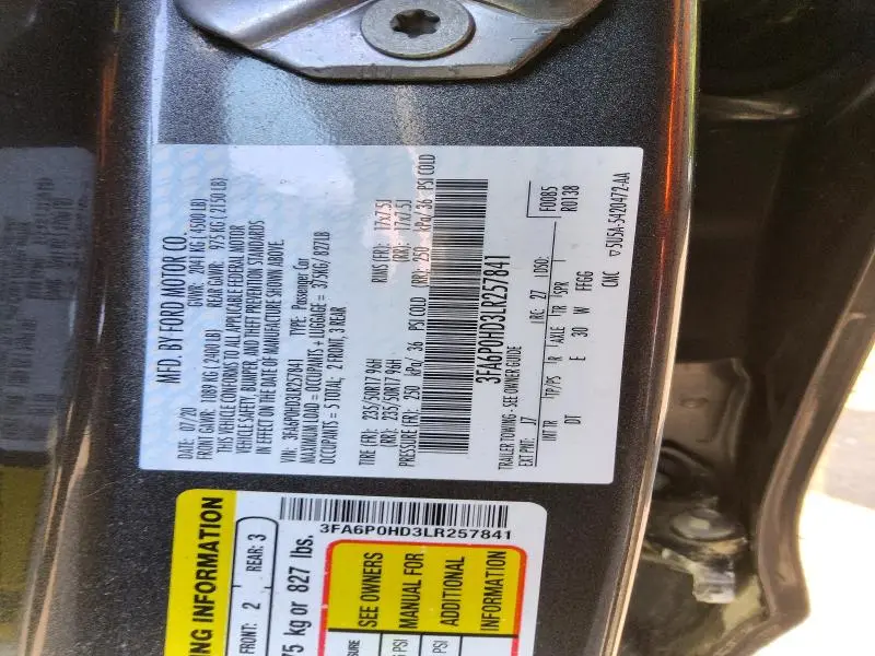 2020 FORD FUSION SE  