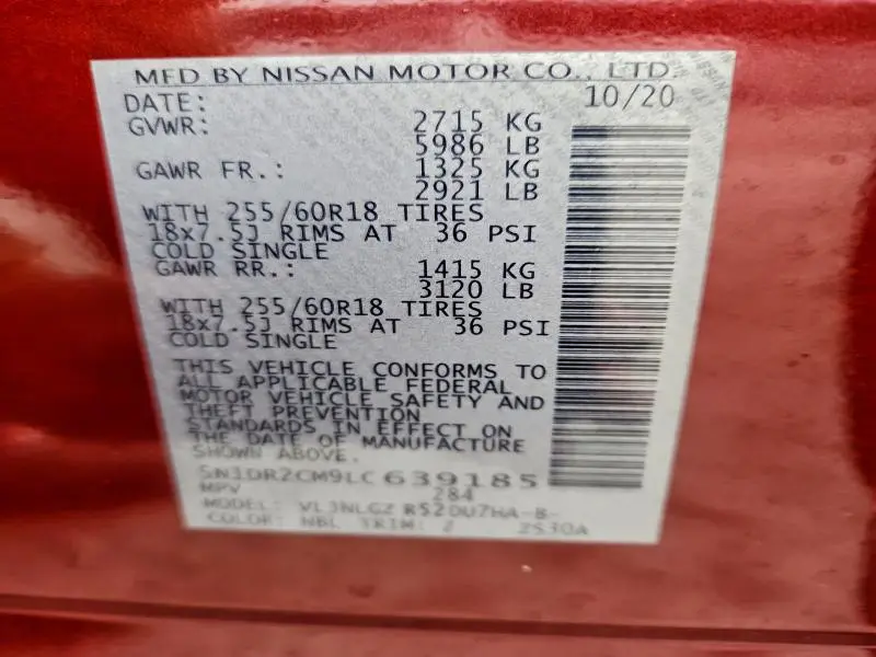 2020 NISSAN PATHFINDER SL  