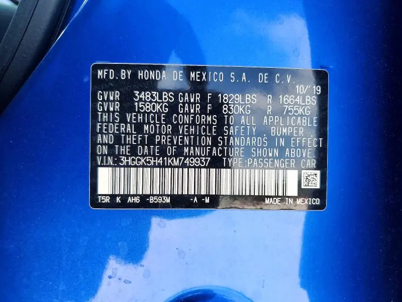 2019 HONDA FIT LX  