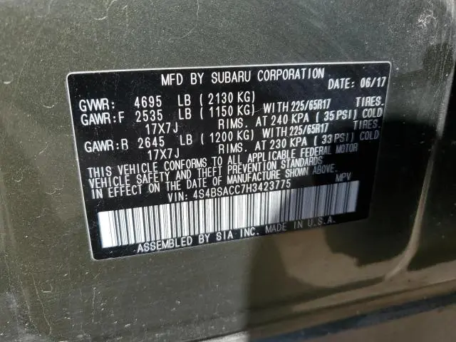 2017 SUBARU OUTBACK 2.5I PREMIUM