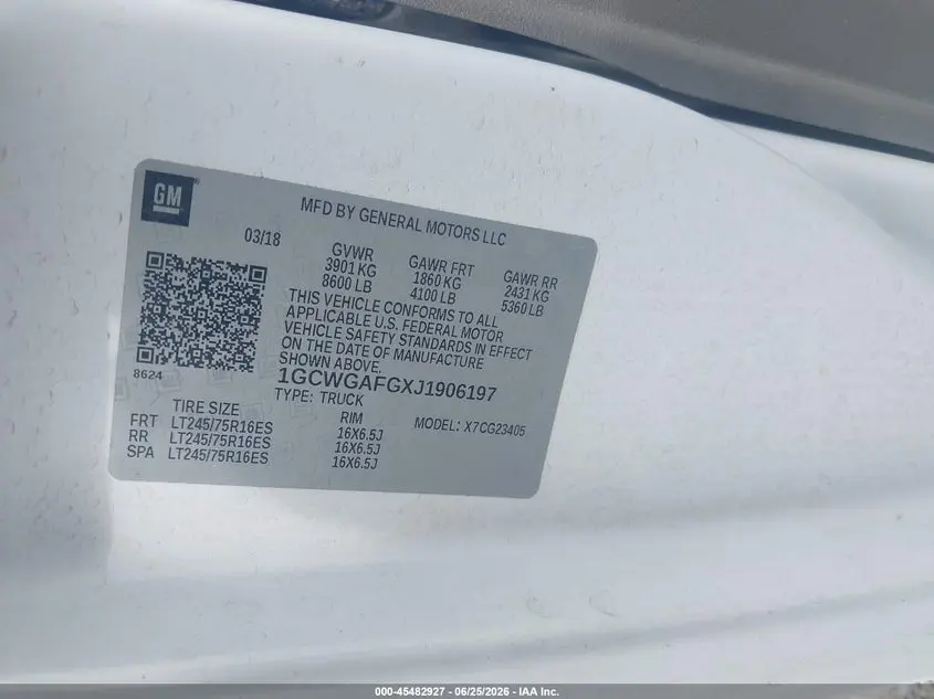 2018 CHEVROLET EXPRESS 2500 WORK VAN