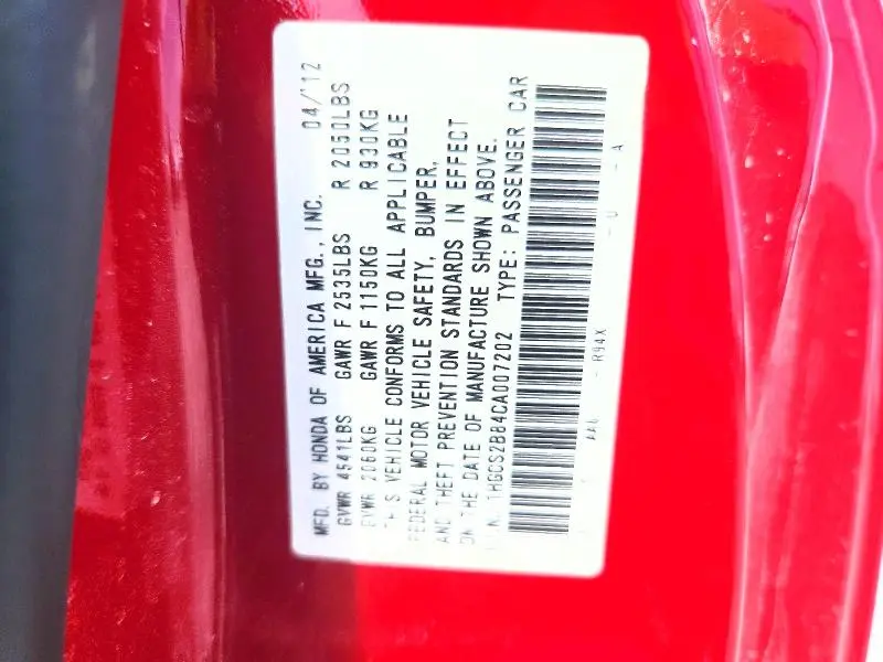 2012 HONDA ACCORD EXL  