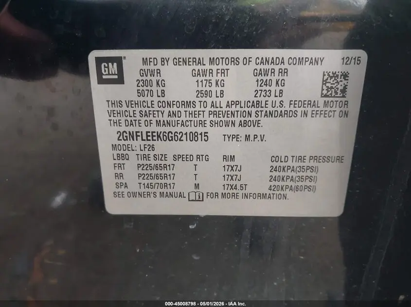 2016 CHEVROLET EQUINOX LS