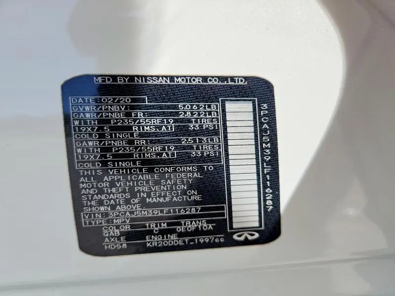 2020 INFINITI QX50 SENSORY  