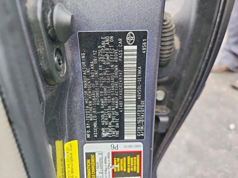 2012 TOYOTA CAMRY LE  