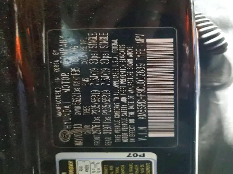 2013 HYUNDAI SANTA FE LIMITED  