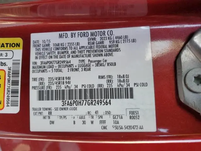 2016 FORD FUSION SE  