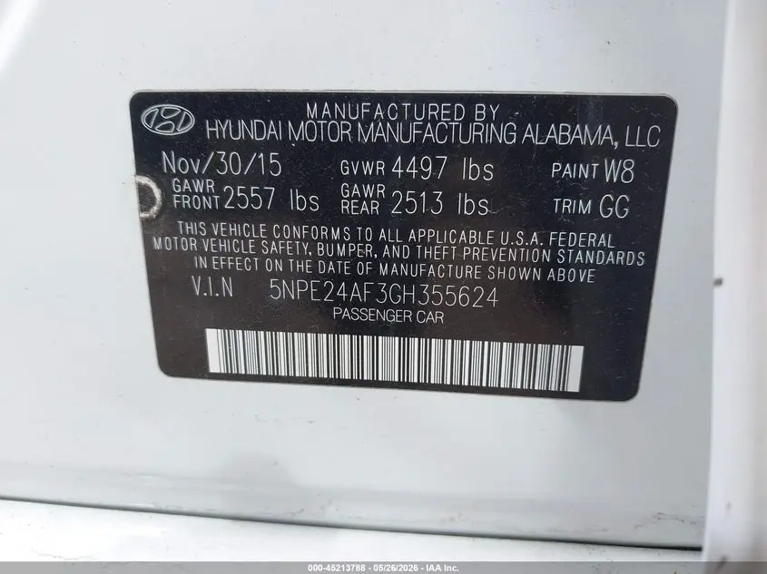 2016 HYUNDAI SONATA SE