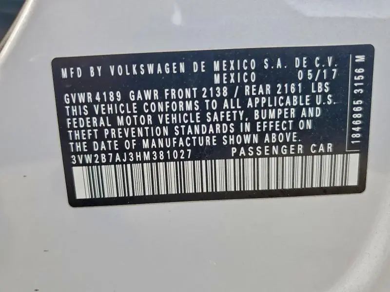 2017 VOLKSWAGEN JETTA S  