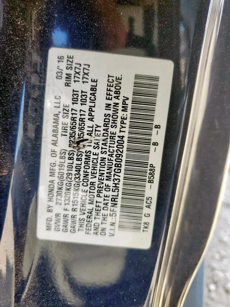 2016 HONDA ODYSSEY SE  