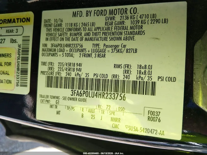 2017 FORD FUSION HYBRID SE