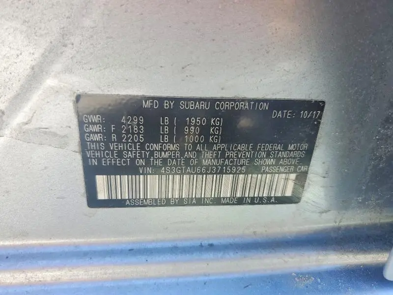 2018 SUBARU IMPREZA LIMITED  