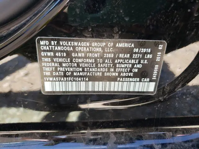 2015 VOLKSWAGEN PASSAT S