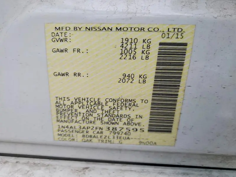 2015 NISSAN ALTIMA 2.5  