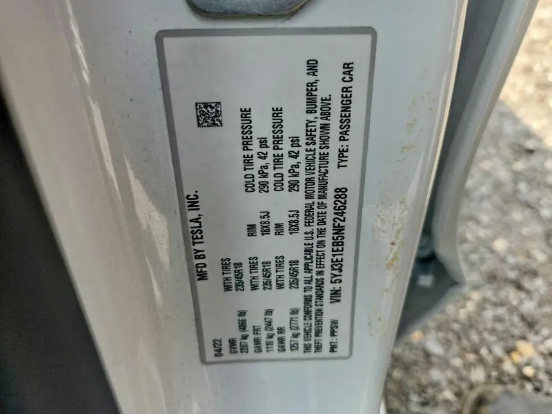 2022 TESLA MODEL 3   