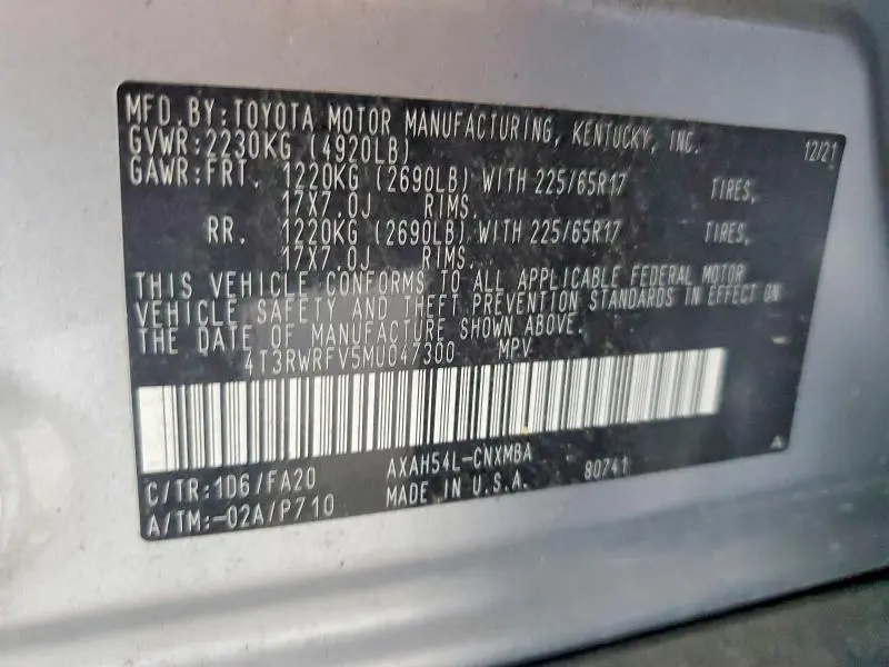 2021 TOYOTA RAV4 XLE  