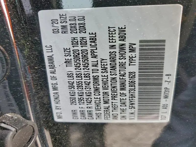 2020 HONDA PILOT BLACK  