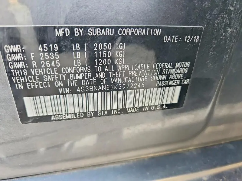 2019 SUBARU LEGACY 2.5I LIMITED  