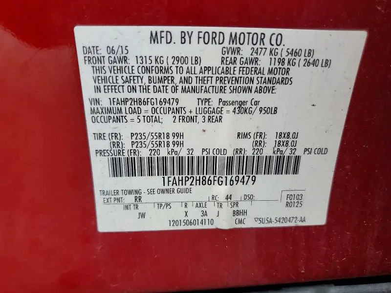 2015 FORD TAURUS SEL  