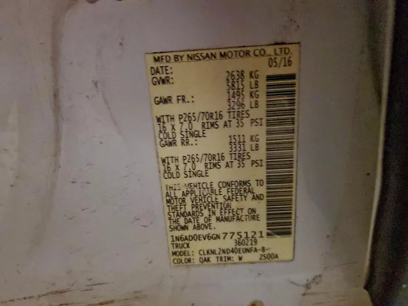 2016 NISSAN FRONTIER S  