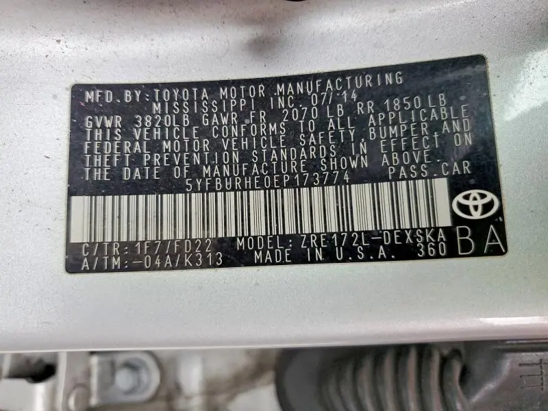 2014 TOYOTA COROLLA L  