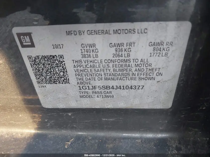 2018 CHEVROLET SONIC PREMIER AUTO